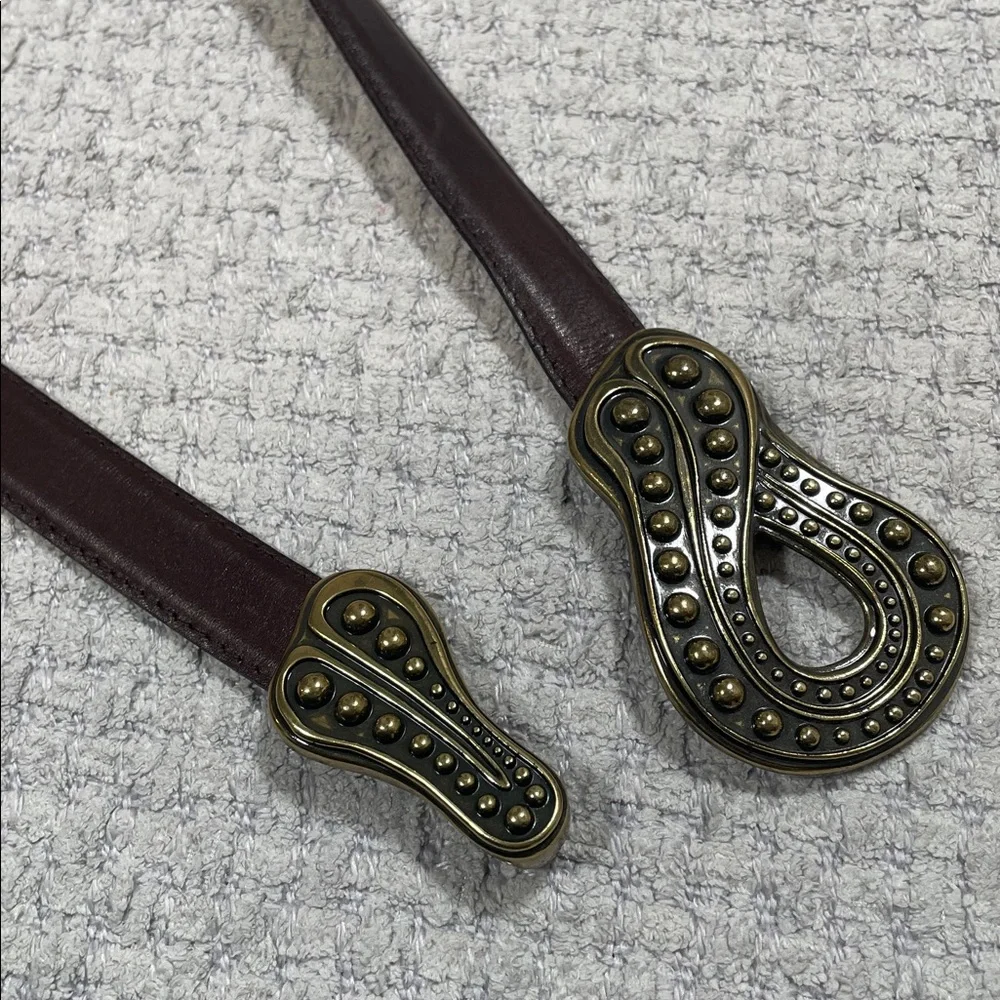 Vintage Womens Landes adjustable Leather Brown Brushed Gold Clasp Buckle Belt OS
